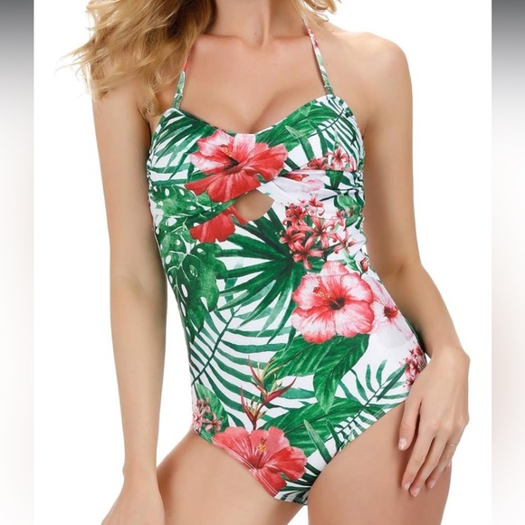 Grace Karin Tropical Floral One Piece Swimsuit Sz XL - Picture 3 of 16
